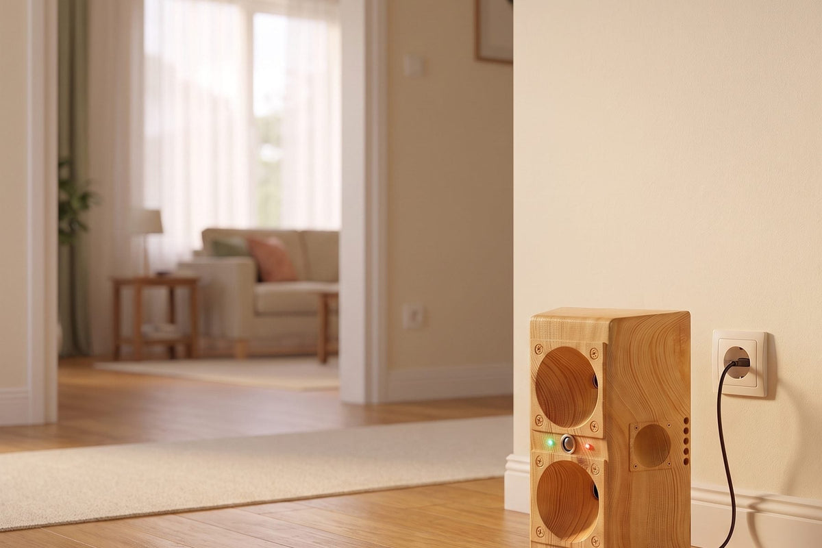 TP-200 at a low wall socket beside a living-room doorway