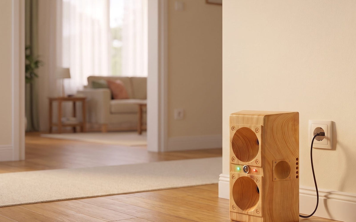 Right: the device on the floor, with metres of open space in front of it